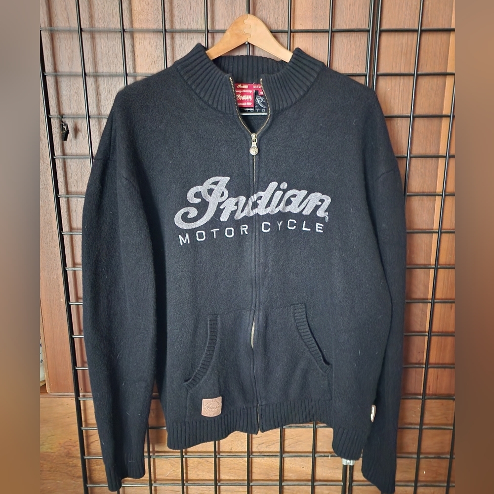 Indian Motorcycle Red Label 100% Merino Wool Full Zip Embroidered Logo Sweater